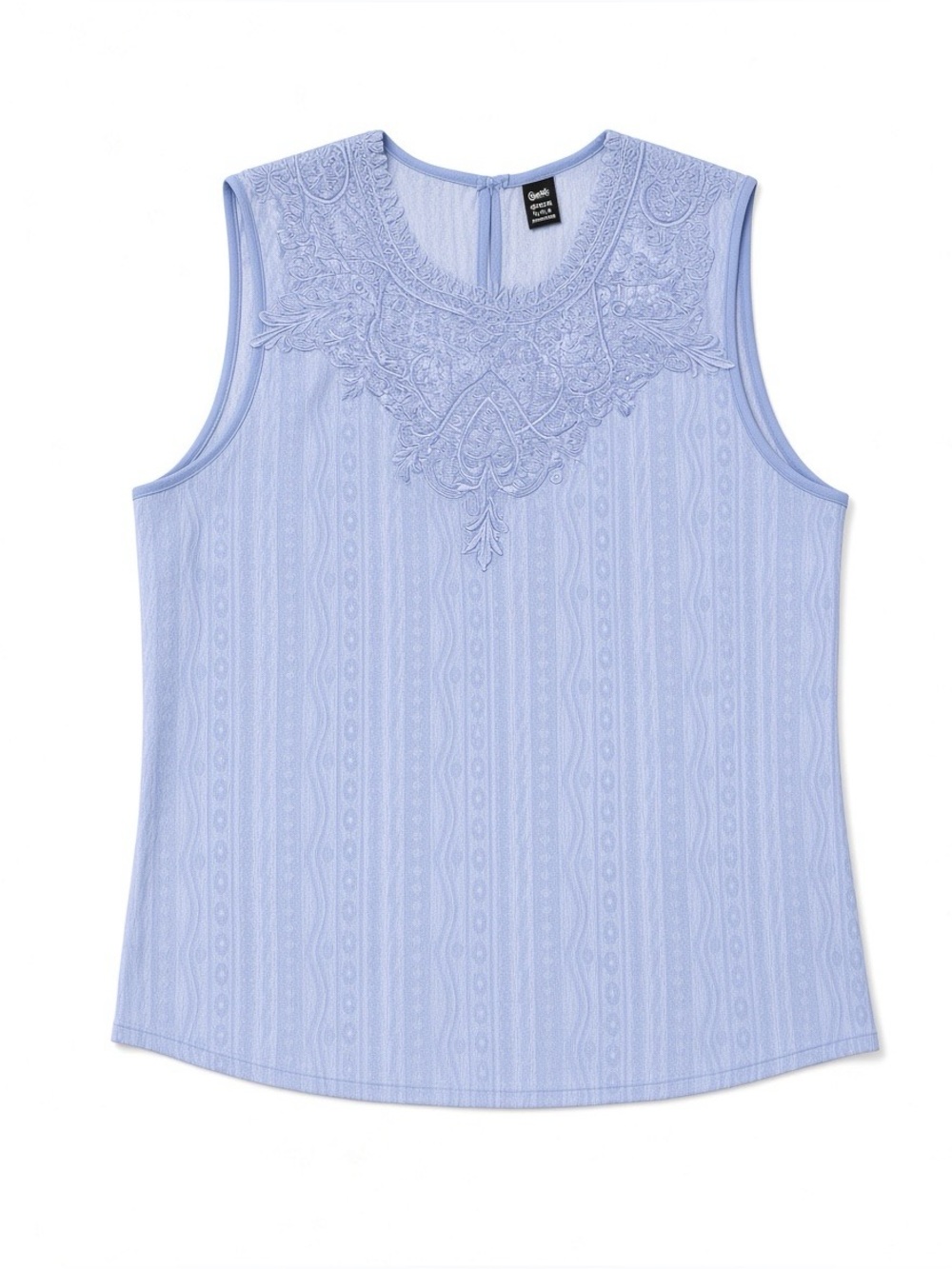 Sleeveless Embroidered Neckline Tank Top Light Blue Size XL Womens